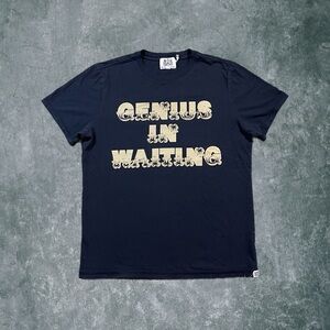 Y2K Juicy Couture “Genius in Waiting” Cotton Peru Made Graphic Slogan Tee M